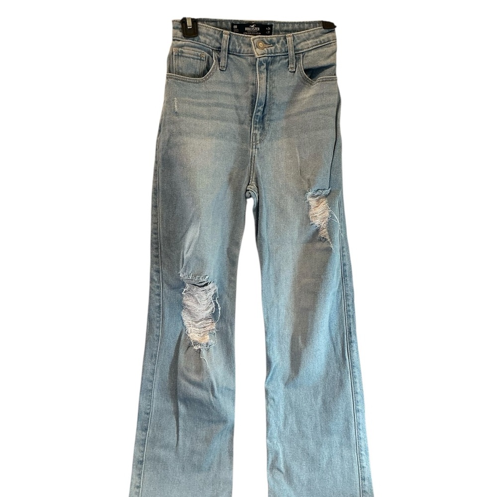 Hollister Blue Flare Wide Leg Jeans Distressed size 0R W31 L31